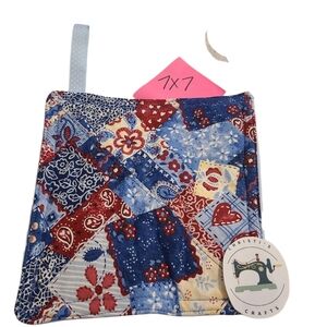 Patchwork Pot Holder - Blue and Red